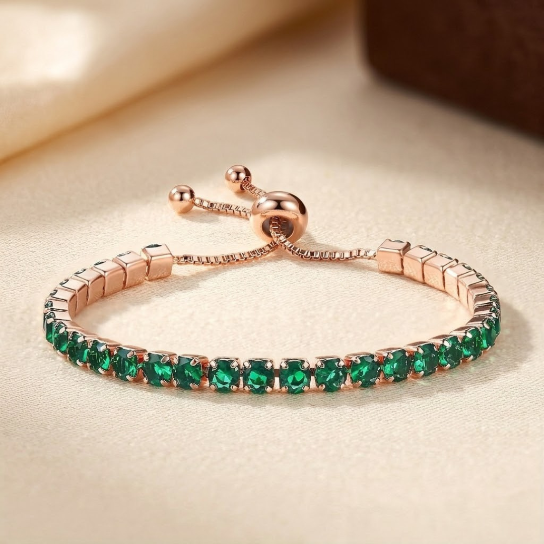 Verstellbares Tennisarmband mit Smaragd in Gold