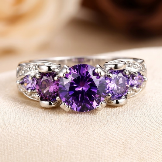 Vintage-Amethystring in Silber