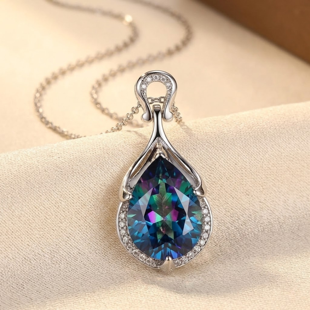 Saffierdruppelcollier in Silber