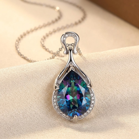 Saffierdruppelcollier in Silber