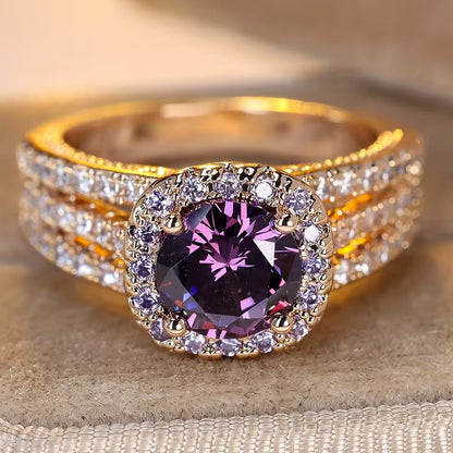 Halo-Amethystring in Gold