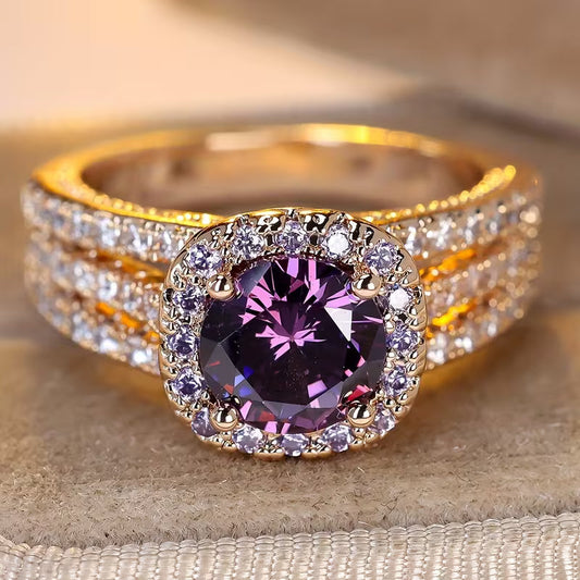 Halo-Amethystring in Gold