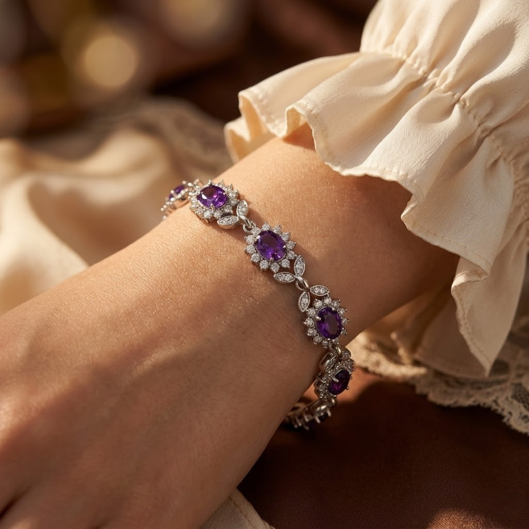 Bloem Armband Amethyst in Silber