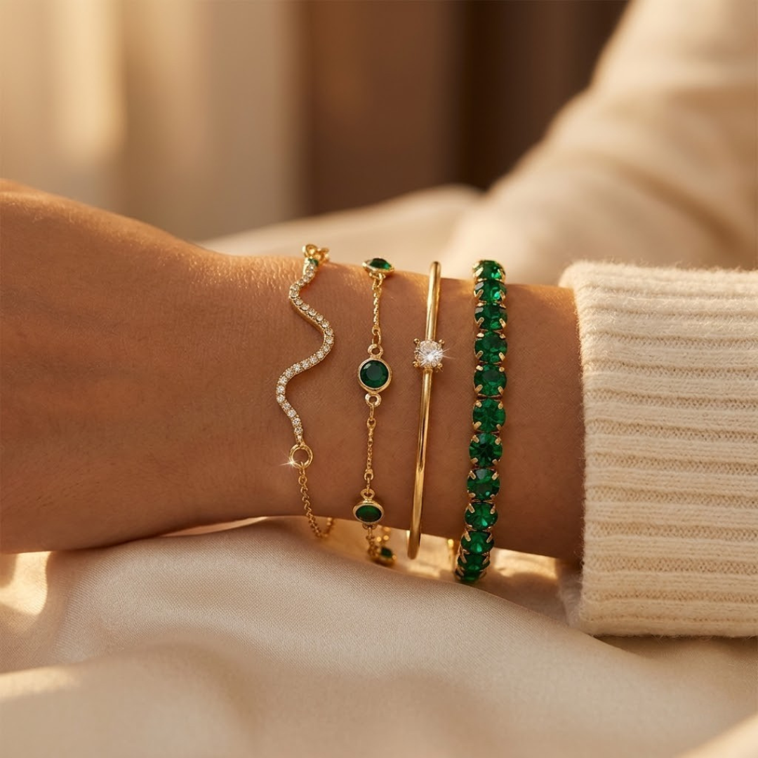 Grünes Edelsteine Armbandset aus Gold