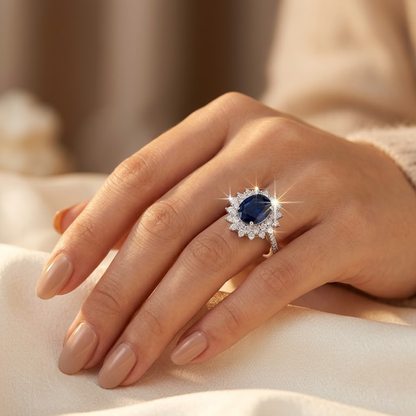 Halo-Ring mit Saphir in Gold