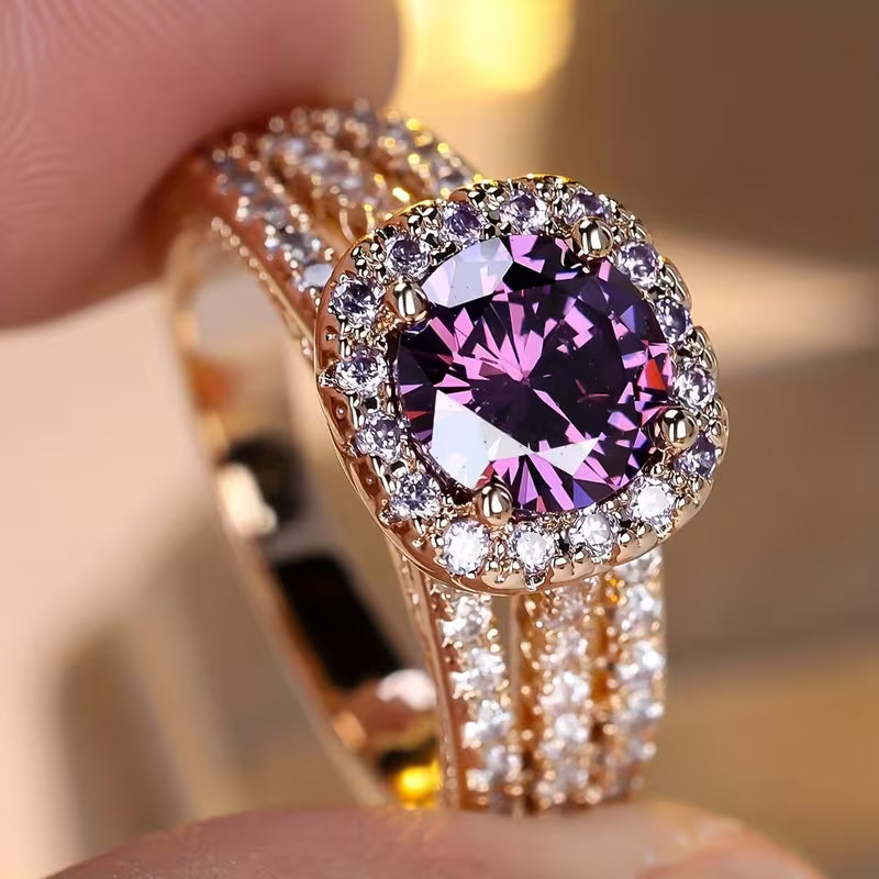 Halo-Amethystring in Gold