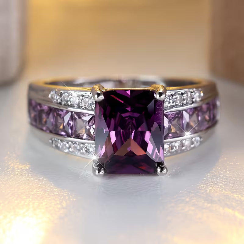 Amethystring mit Kanalfassung in Silber