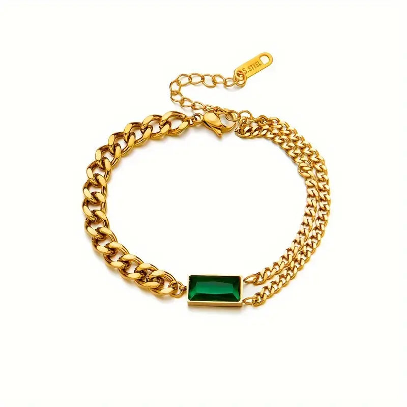 Goldenes Armband mit Smaragd-Barrette