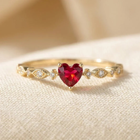 Rubin-Herzring aus Gold