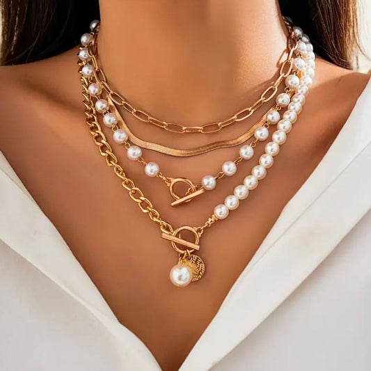 Vintage Perlen- & Schlangenkette Halsketten Set